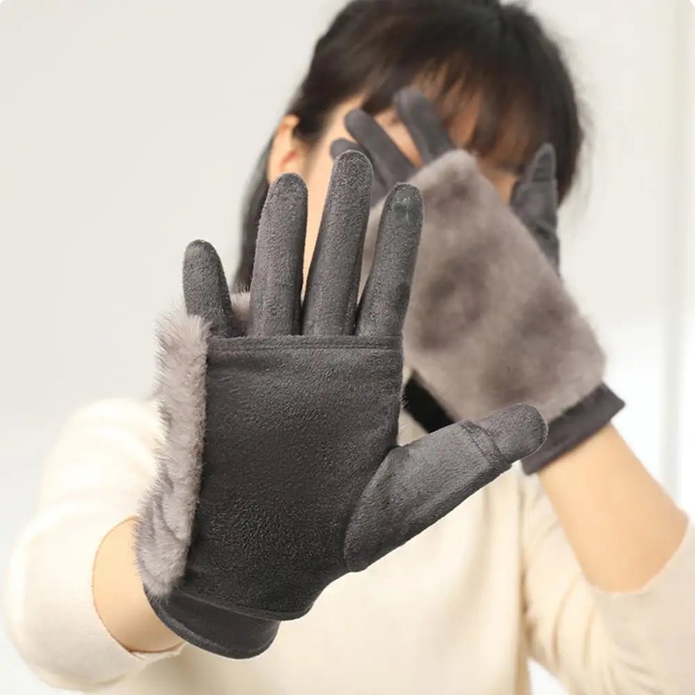 Suede Rabbit Fur Touch Screen Winter Gloves for Men and Women - Windproof, Unisex 1