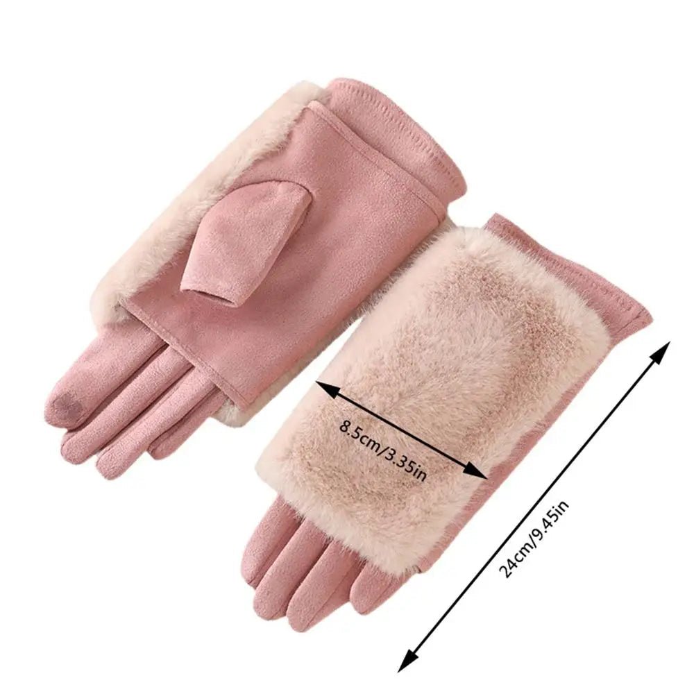 Suede Rabbit Fur Touch Screen Winter Gloves for Men and Women - Windproof, Unisex 3