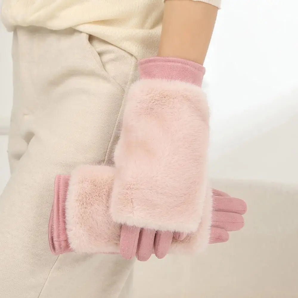 Suede Rabbit Fur Touch Screen Winter Gloves for Men and Women - Windproof, Unisex 7