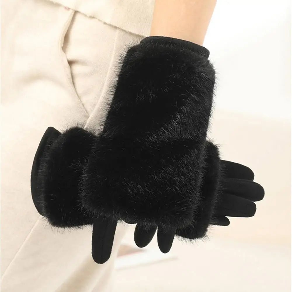 Suede Rabbit Fur Touch Screen Winter Gloves for Men and Women - Windproof, Unisex 5