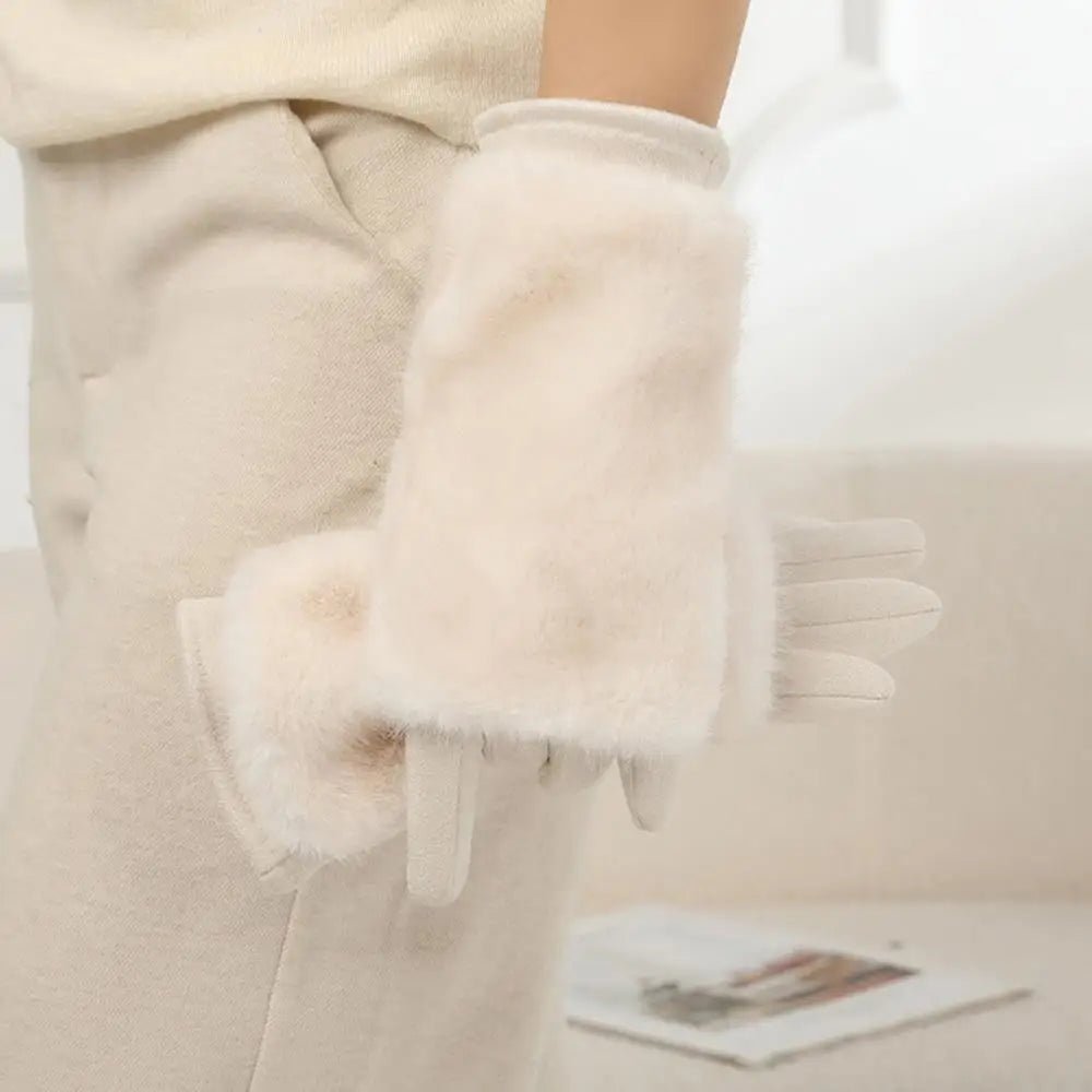 Suede Rabbit Fur Touch Screen Winter Gloves for Men and Women - Windproof, Unisex 8