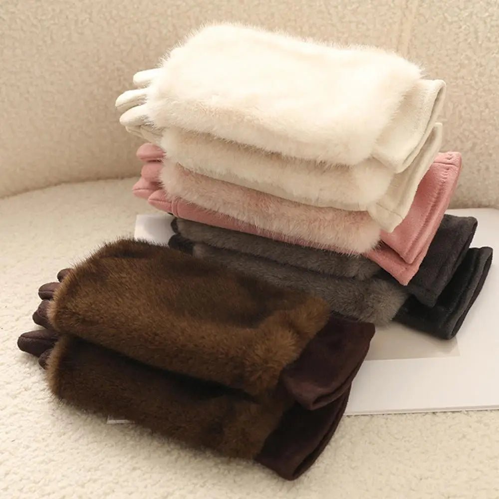 Suede Rabbit Fur Touch Screen Winter Gloves for Men and Women - Windproof, Unisex 2