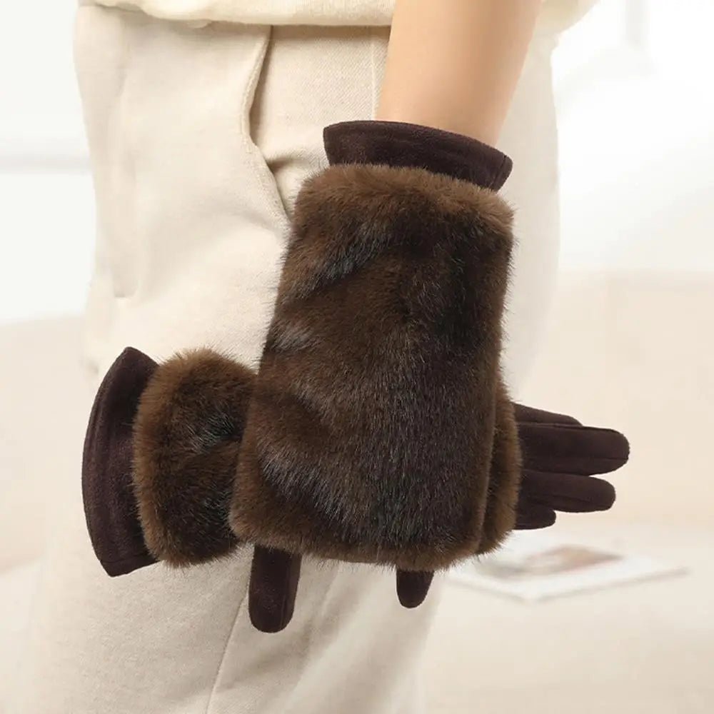 Suede Rabbit Fur Touch Screen Winter Gloves for Men and Women - Windproof, Unisex 6