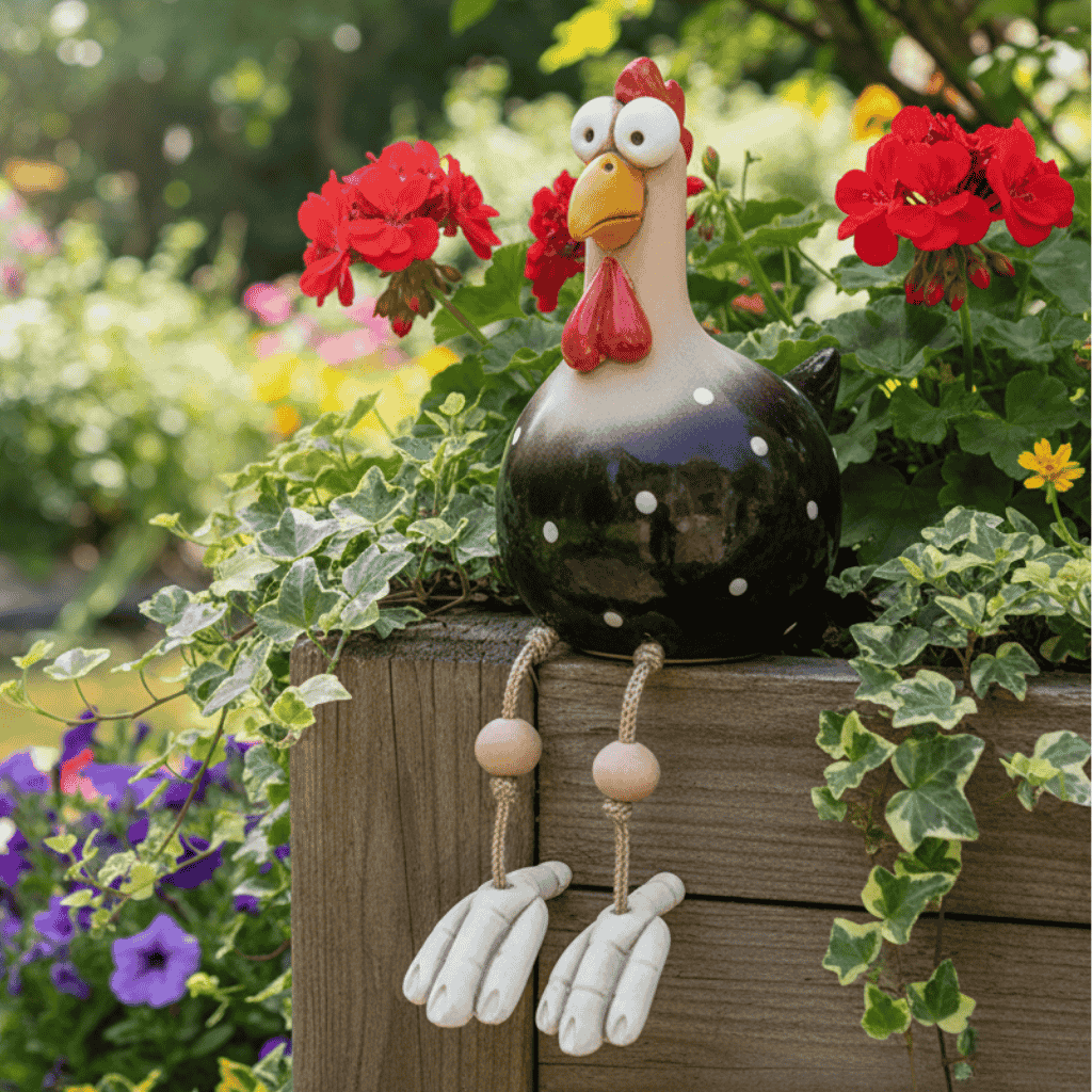 CLUCKNEST – Big-Eyed Chicken Statue in Weatherproof Resin for Charming Garden Décor 0