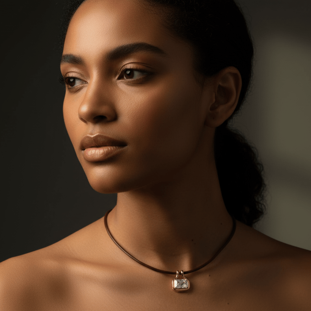 Hanger met edelsteen leren gouden ketting