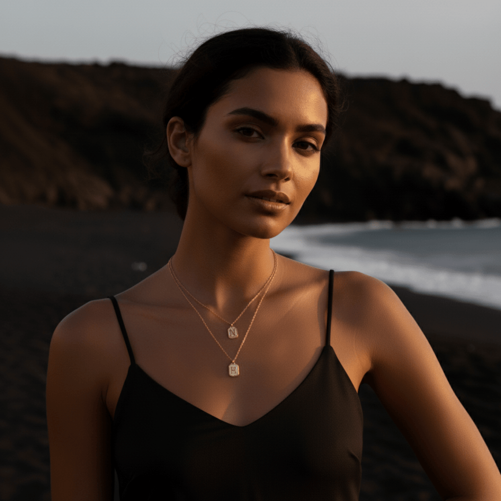 Gilded Sea Glass Initial Gold Necklace