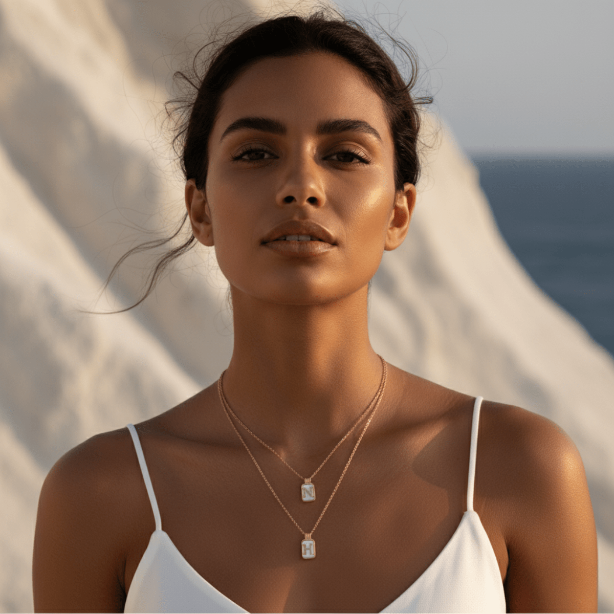 Gilded Sea Glass Initial Gold Necklace