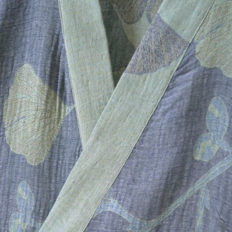 Organic Cotton Kimono Bathrobe - Soft, Breathable Ginkgo Leaf Design Robe 4