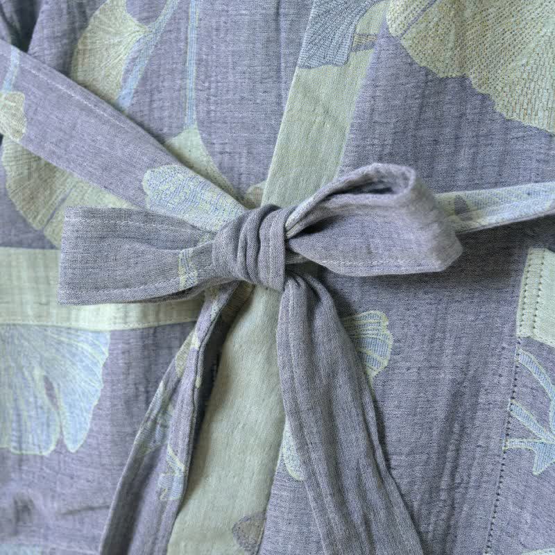 Organic Cotton Kimono Bathrobe - Soft, Breathable Ginkgo Leaf Design Robe 5