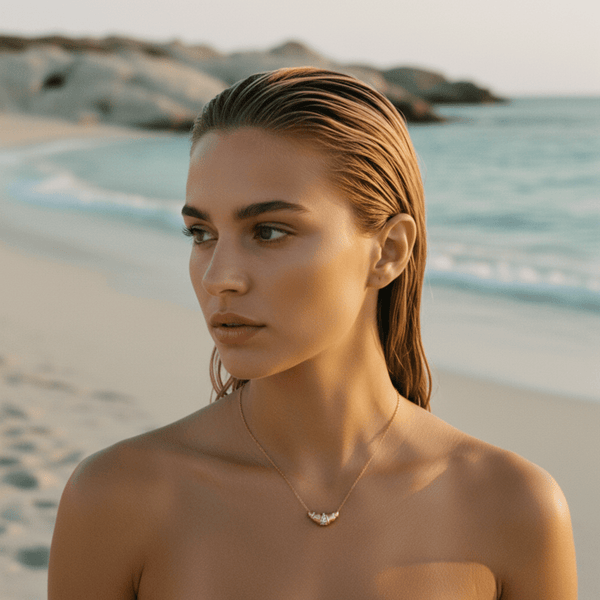 Glitter Croissant Necklace - Adjustable Gold-Colored Stainless Steel Design