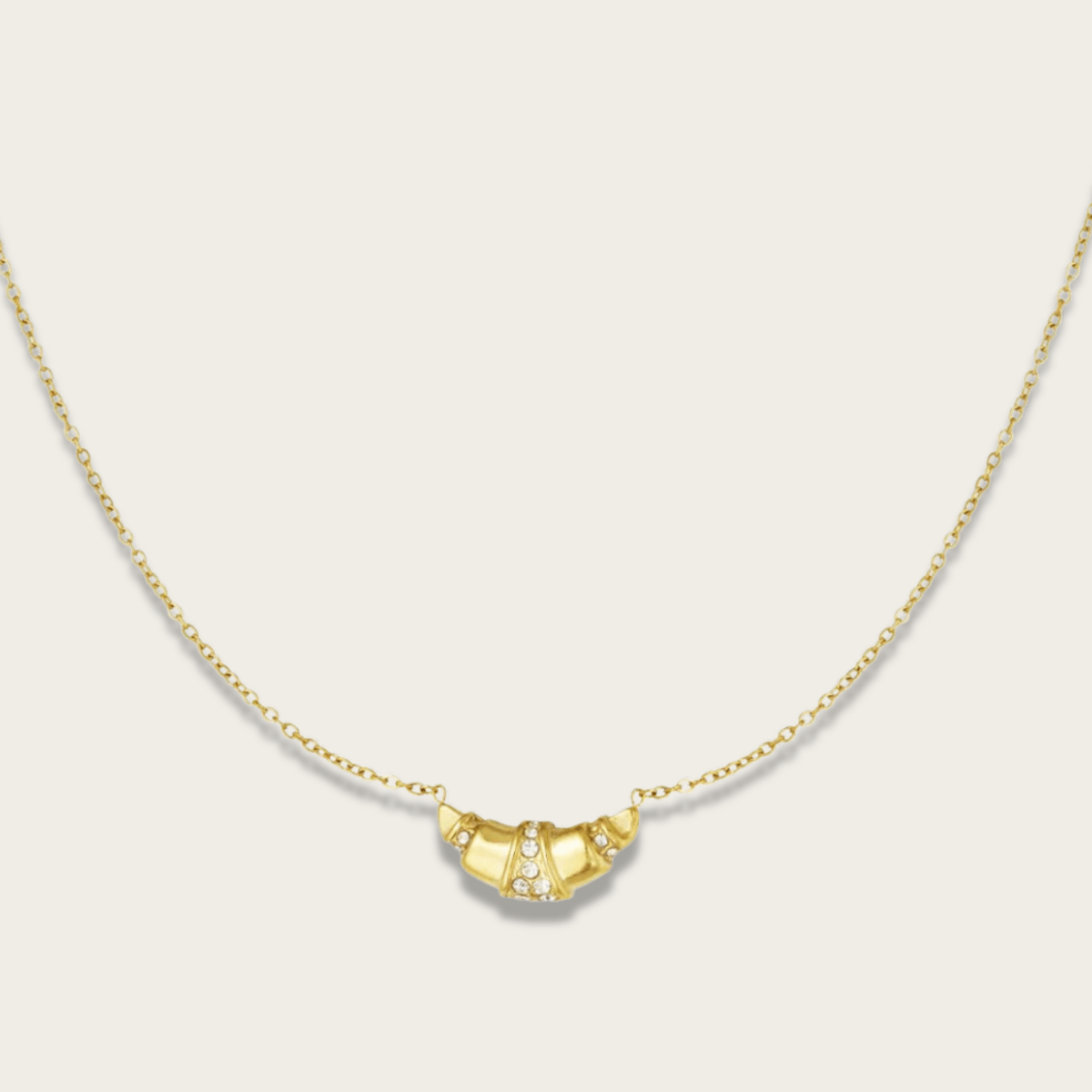 Collar de croissant con purpurina - Diseño ajustable de acero inoxidable color dorado