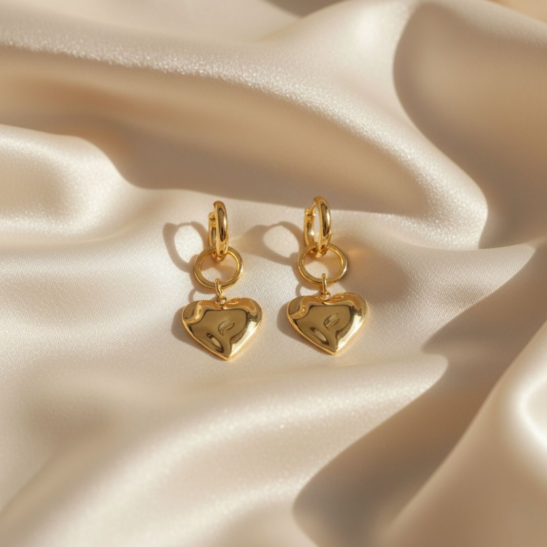 Charming Heart Drop Gold Earrings