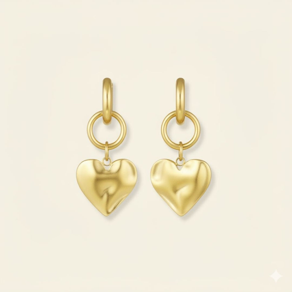 Charming Heart Drop Gold Earrings