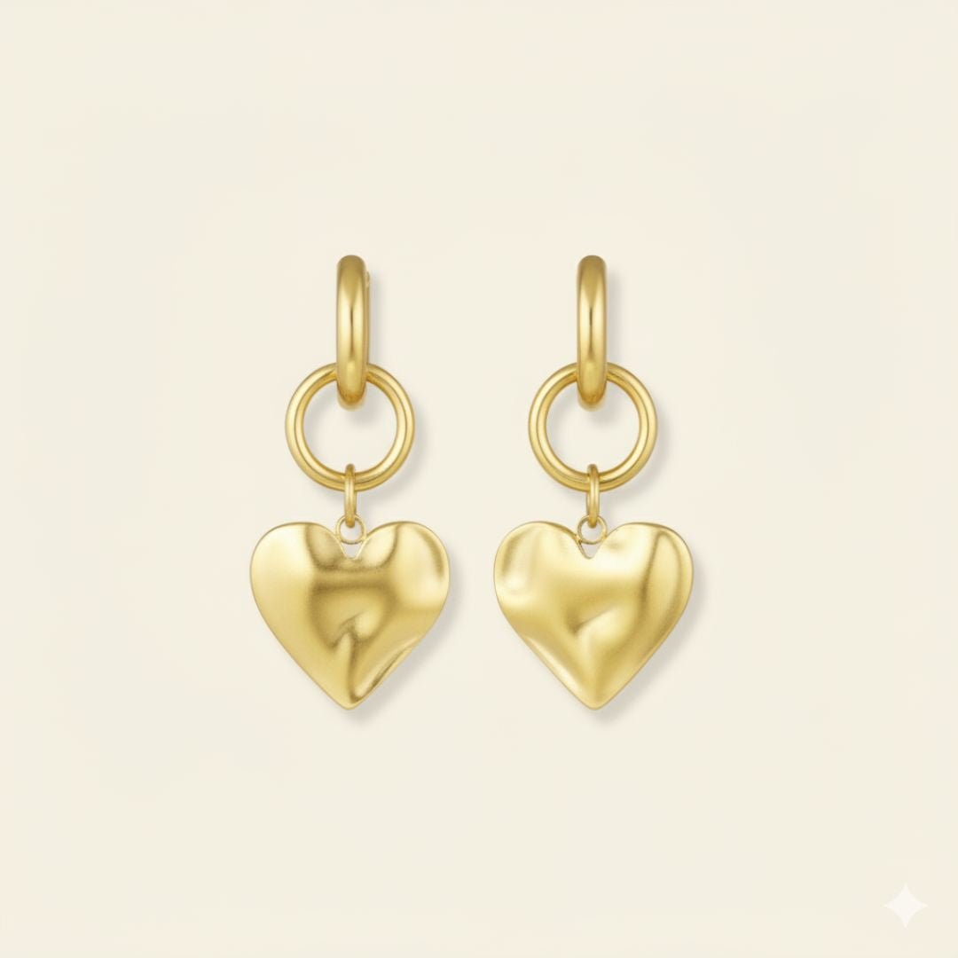 Charming Heart Drop Gold Earrings