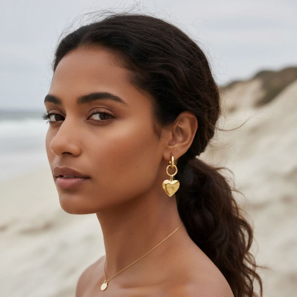 Charming Heart Drop Gold Earrings