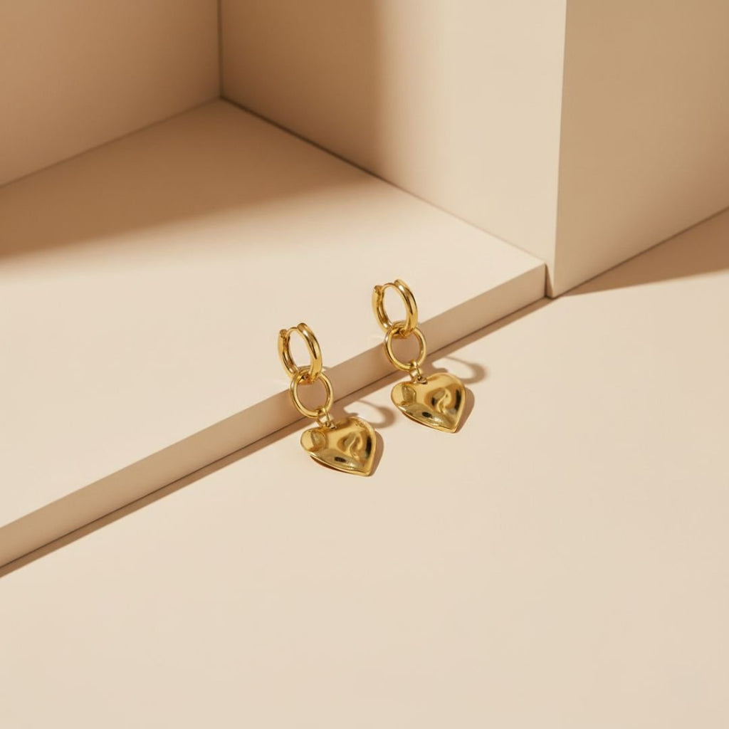 Charming Heart Drop Gold Earrings