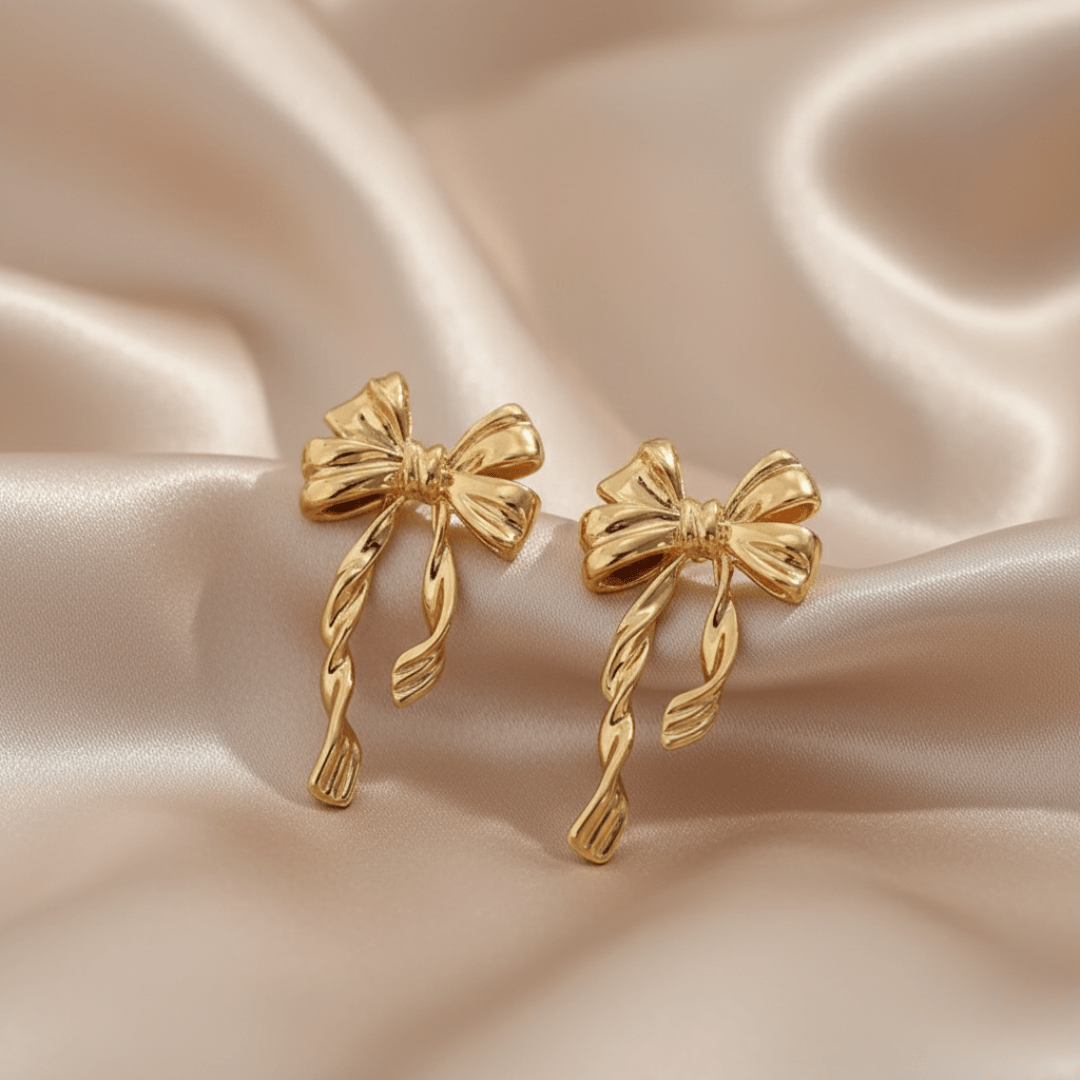 Pendientes colgantes dorados Golden Tide Ribbon