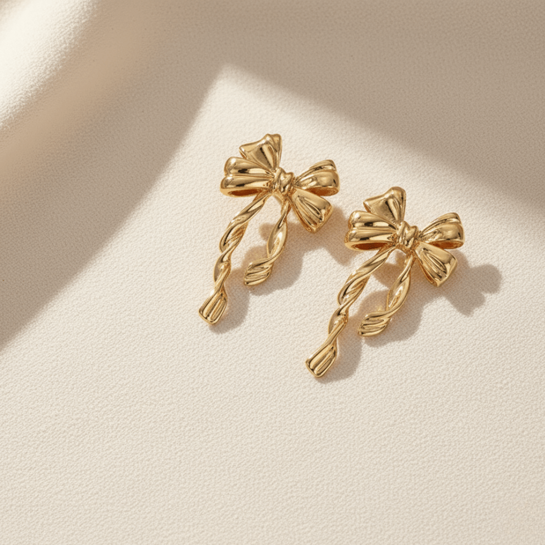 Pendientes colgantes dorados Golden Tide Ribbon