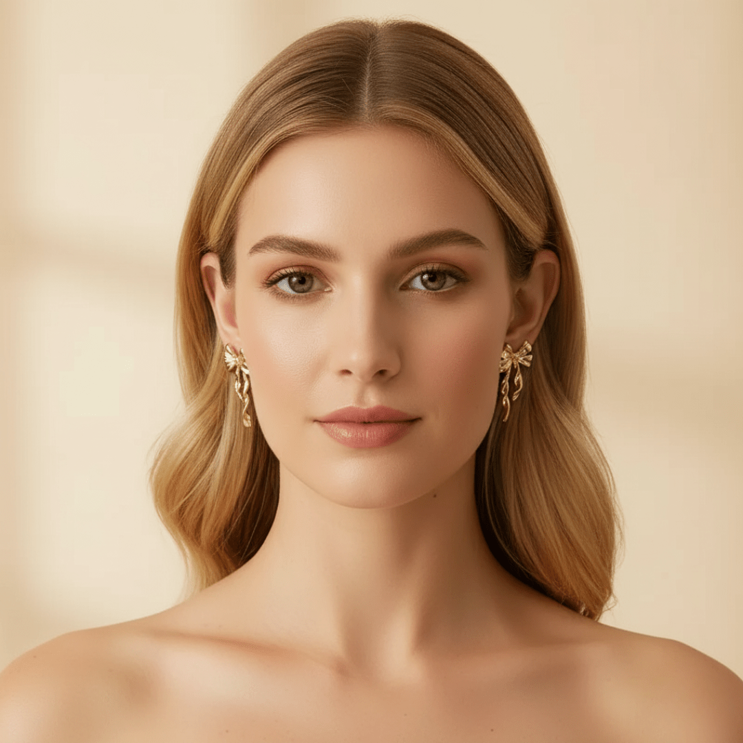 Pendientes colgantes dorados Golden Tide Ribbon