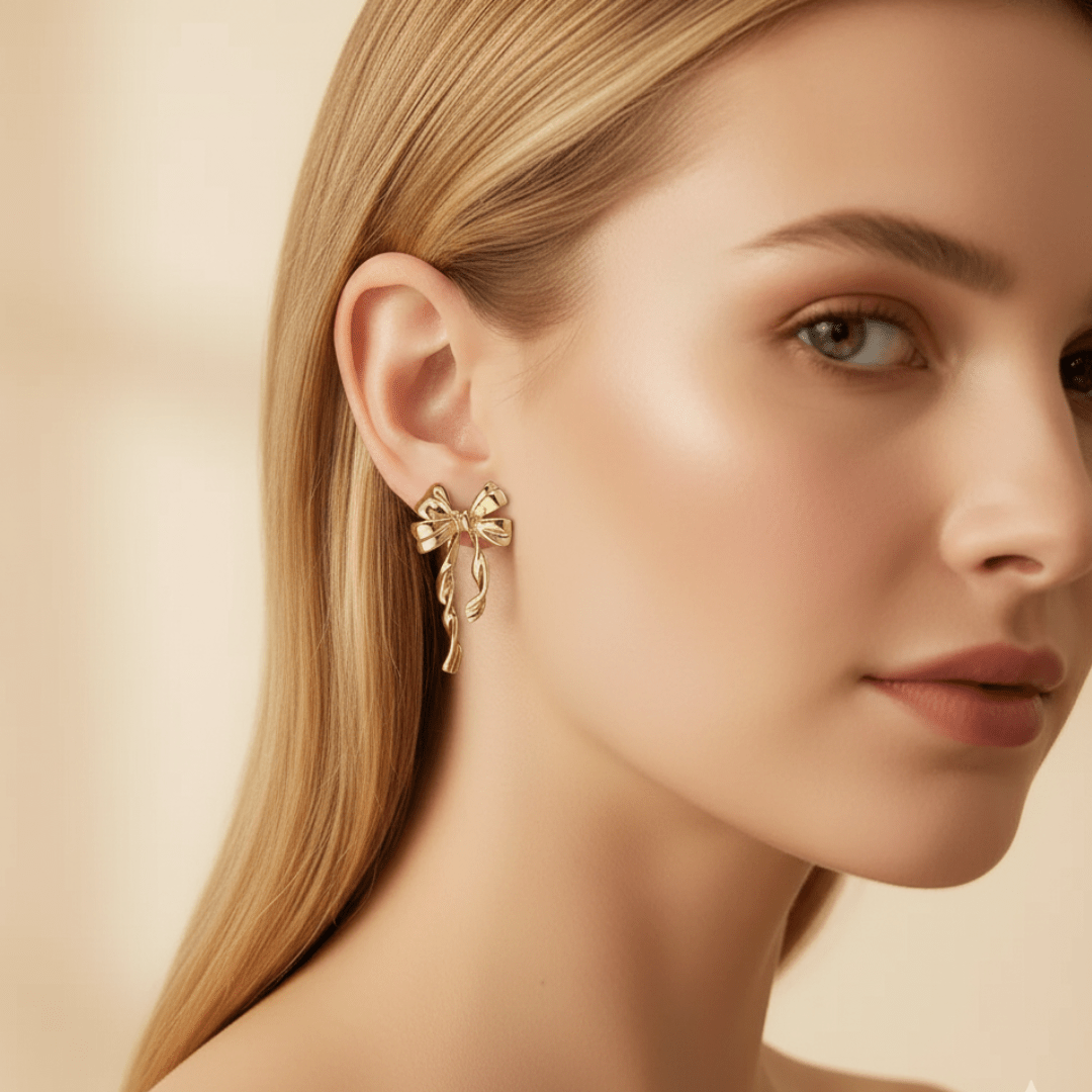Pendientes colgantes dorados Golden Tide Ribbon