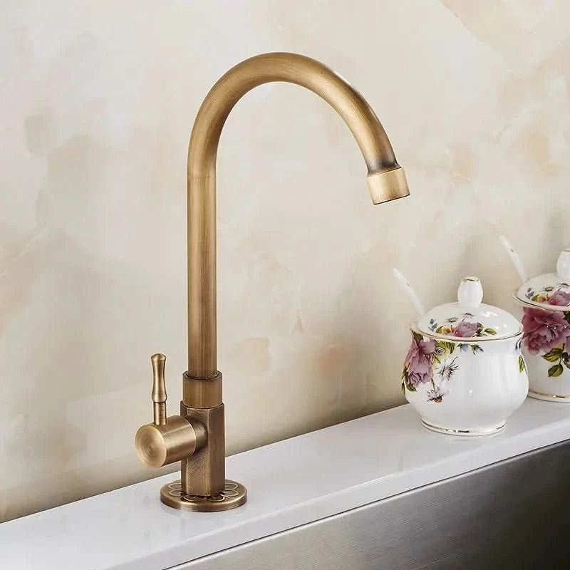 Aethel Tap – Elegant Antique Brass Swan Neck Tap with Ceramic Valve for ...