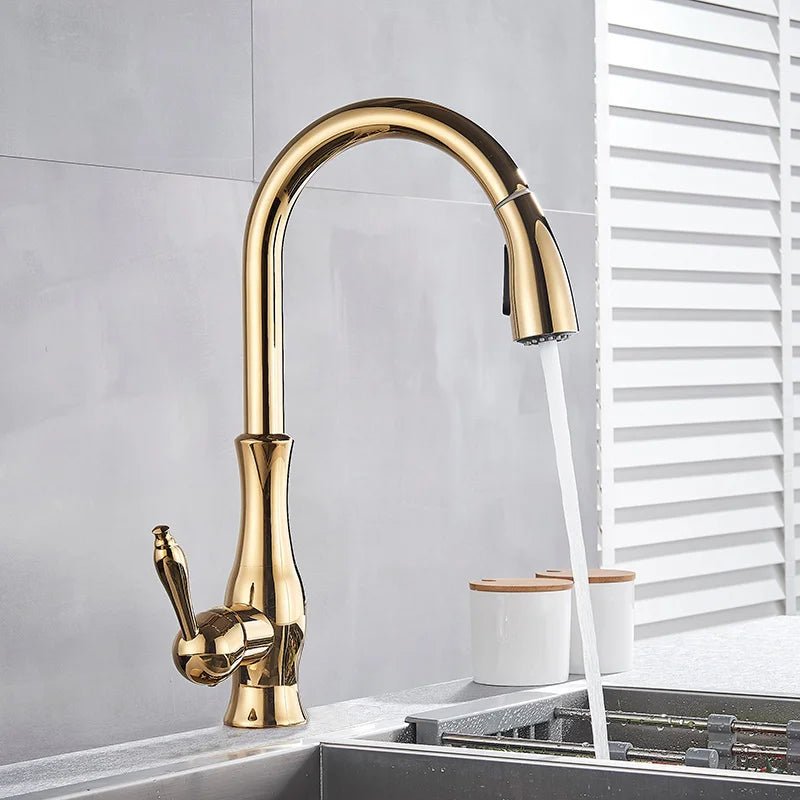 Goldstream Kitchen Mixer - luxurious kitchen tap with extendable shower & shooting function in the golden finish 7