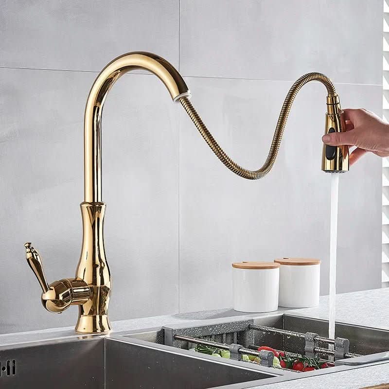Goldstream Kitchen Mixer - luxurious kitchen tap with extendable shower & shooting function in the golden finish 3