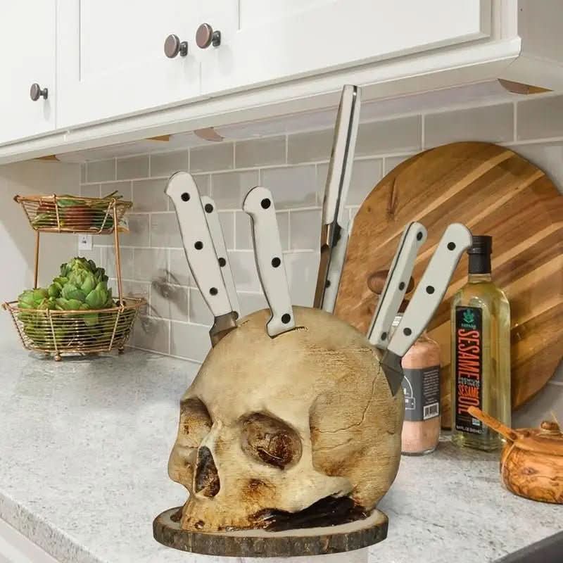 Handmade Gothic Skull knife holder for up to 7 knives-unique decorative element for the kitchen 3