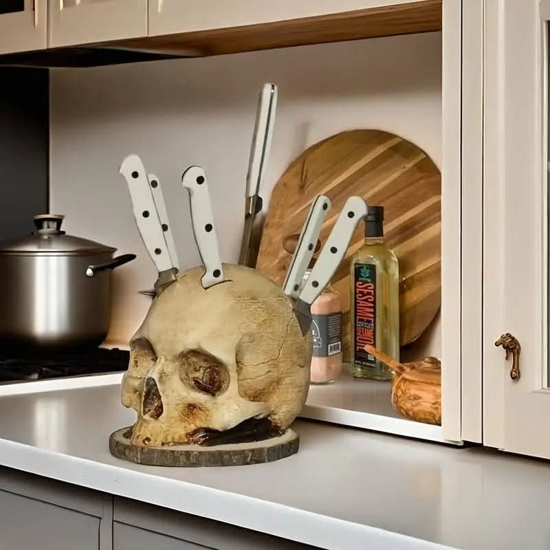 Handmade Gothic Skull knife holder for up to 7 knives-unique decorative element for the kitchen 0