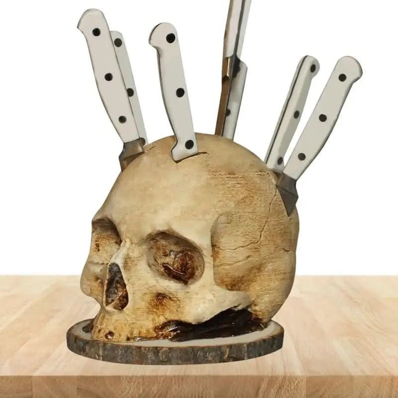 Handmade Gothic Skull knife holder for up to 7 knives-unique decorative element for the kitchen 4