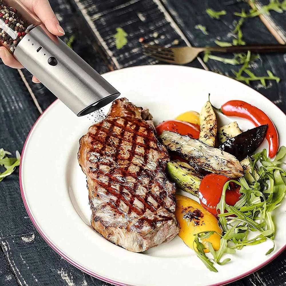 SPICEVOLT – Rechargeable Electric Pepper Grinder in Stainless Steel with Adjustable Fineness 1