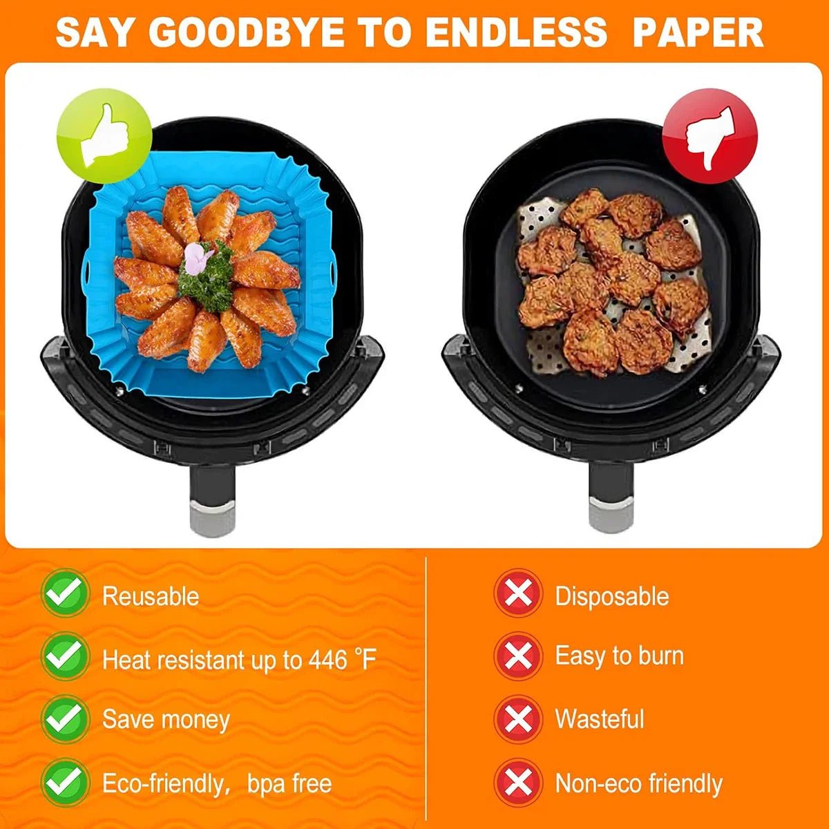 GRIPFRY – Forro de Silicone para Fritadeira de Ar com Alças Laterais para Cozinhar Limpo e Antiaderente