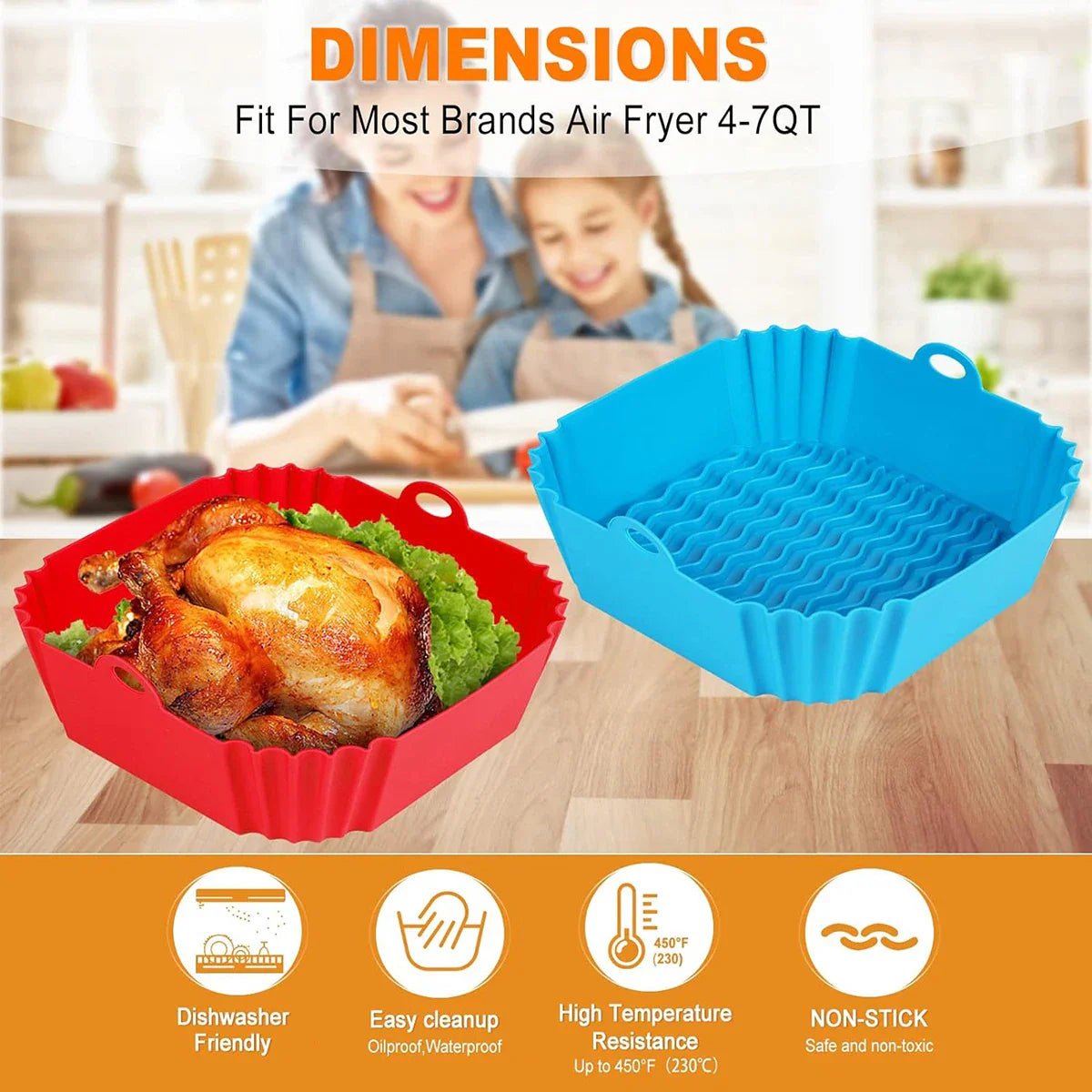GRIPFRY – Forro de Silicone para Fritadeira de Ar com Alças Laterais para Cozinhar Limpo e Antiaderente
