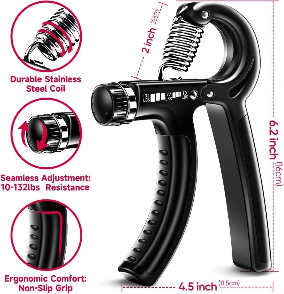  Gripmaster - adjustable hand amplifier set with 5 levels of resistance for grip and forearm strength-5