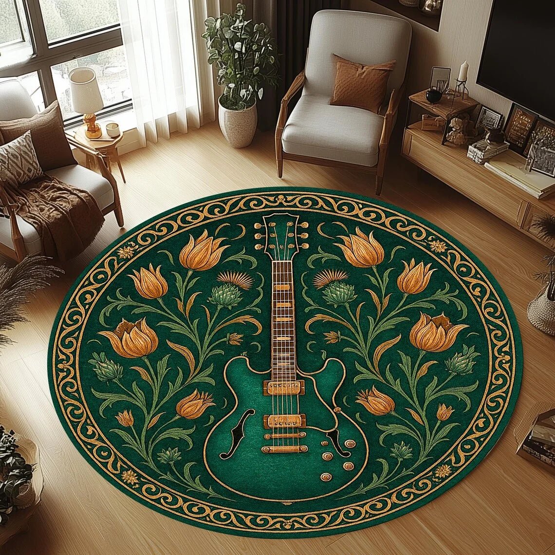 MUSICNEST – Cozy Round Flannel Guitar Rug Non-Slip & Machine Washable for Kids' Rooms 11