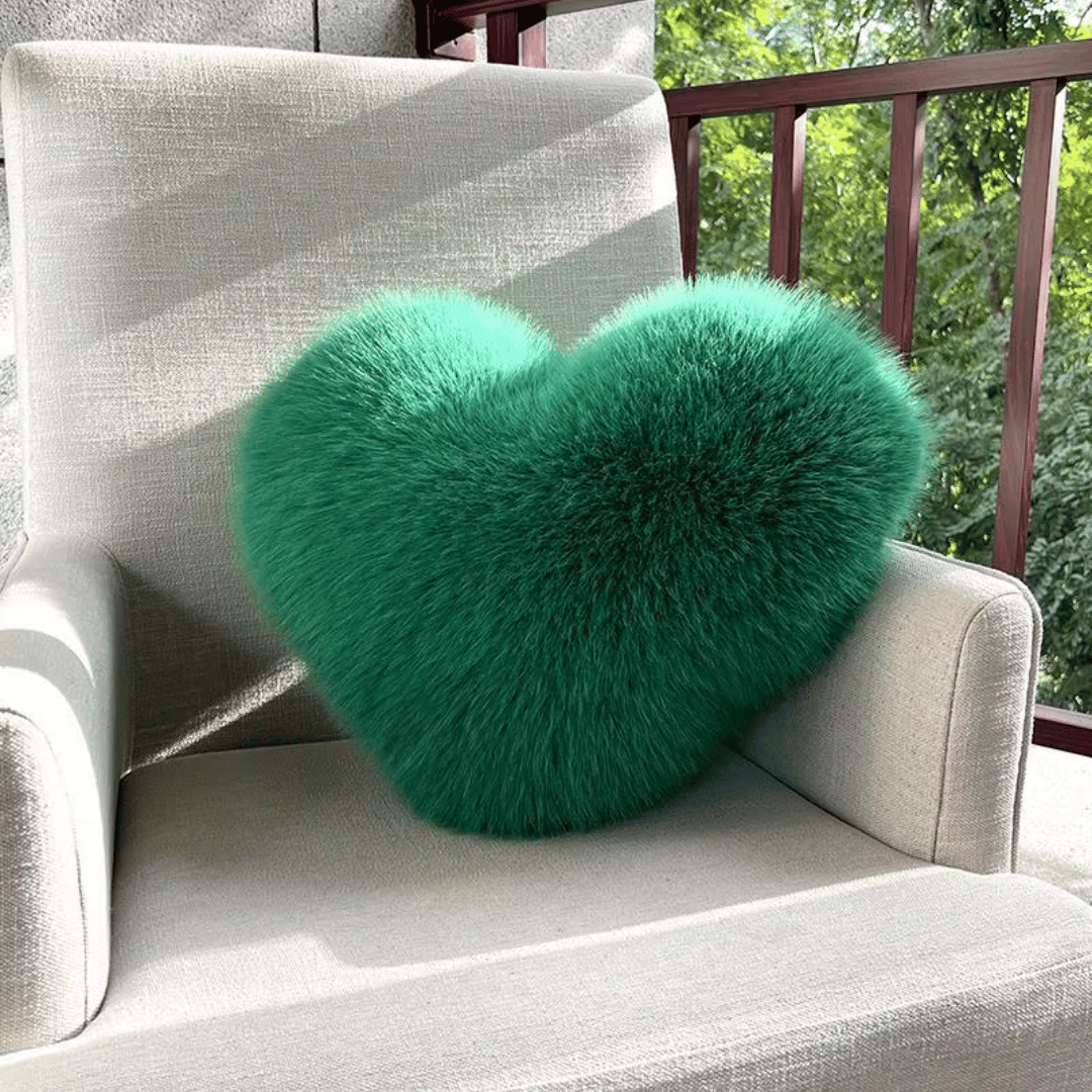 Cozy Heart Plush Throw Pillow - Soft Faux Fur Toss Pillow for Modern Decor 2
