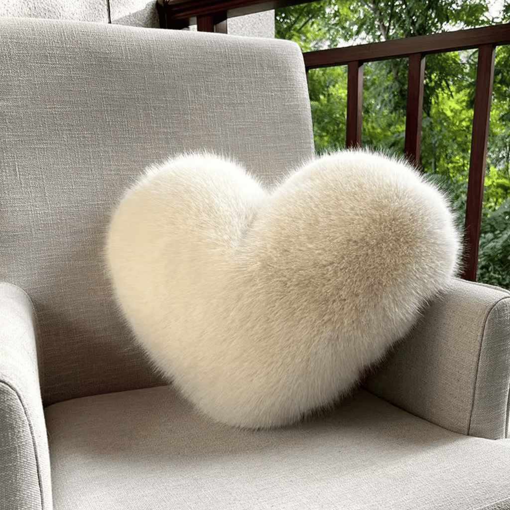 Cozy Heart Plush Throw Pillow - Soft Faux Fur Toss Pillow for Modern Decor 0