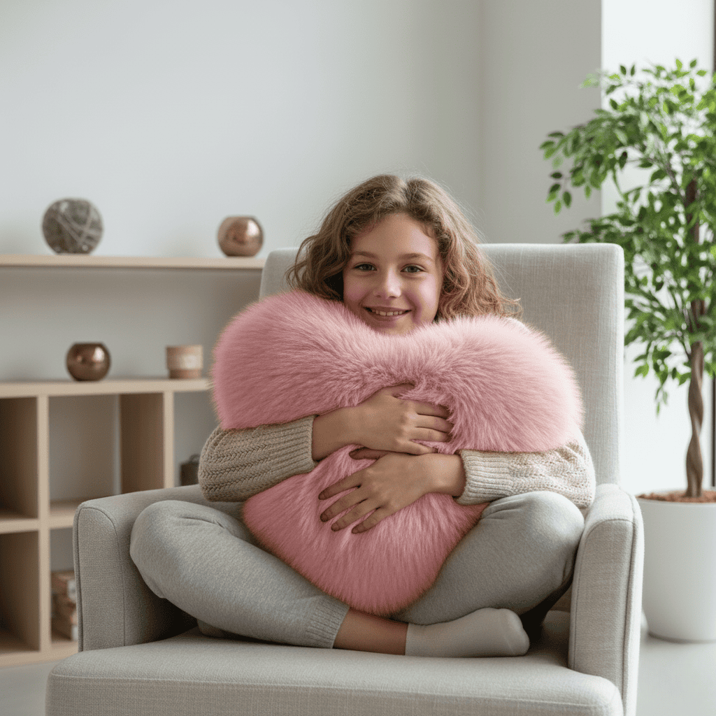 HEARTLUX – Soft Faux Fur Heart Pillow for Modern Home Decor