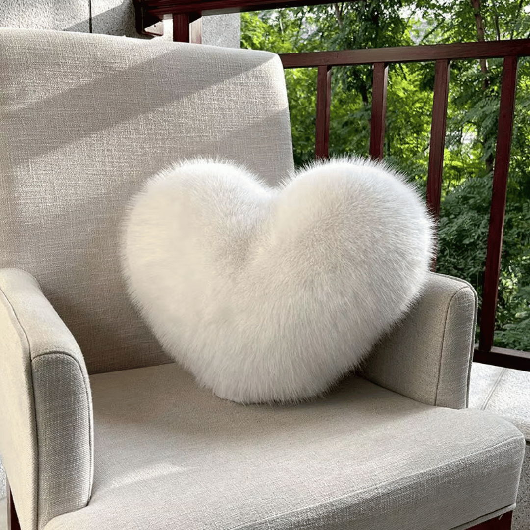 Cozy Heart Plush Throw Pillow - Soft Faux Fur Toss Pillow for Modern Decor 1