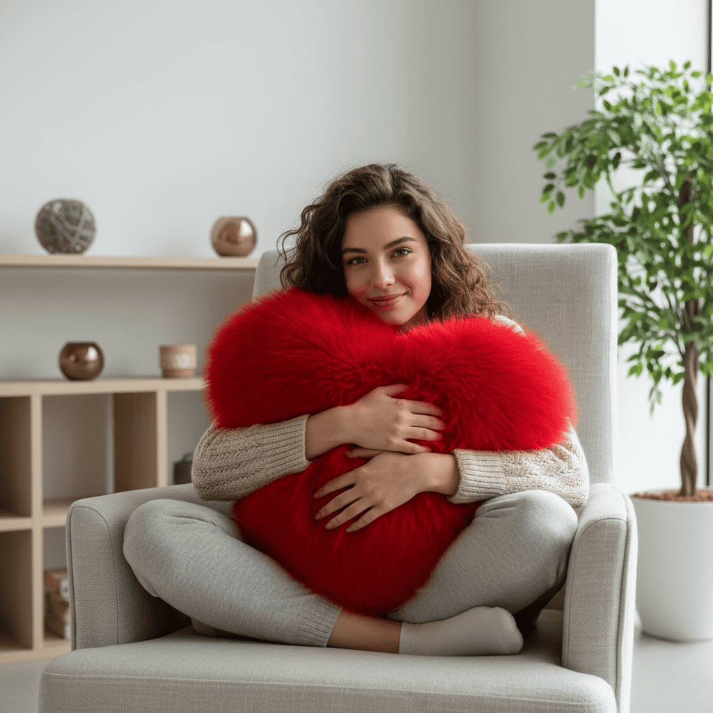 HEARTLUX – Soft Faux Fur Heart Pillow for Modern Home Decor