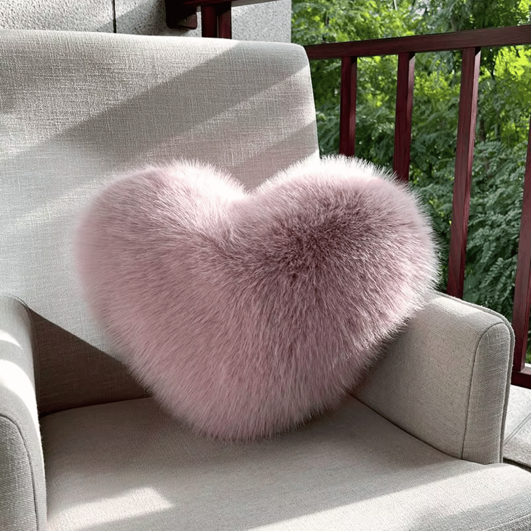Cozy Heart Plush Throw Pillow - Soft Faux Fur Toss Pillow for Modern Decor 5