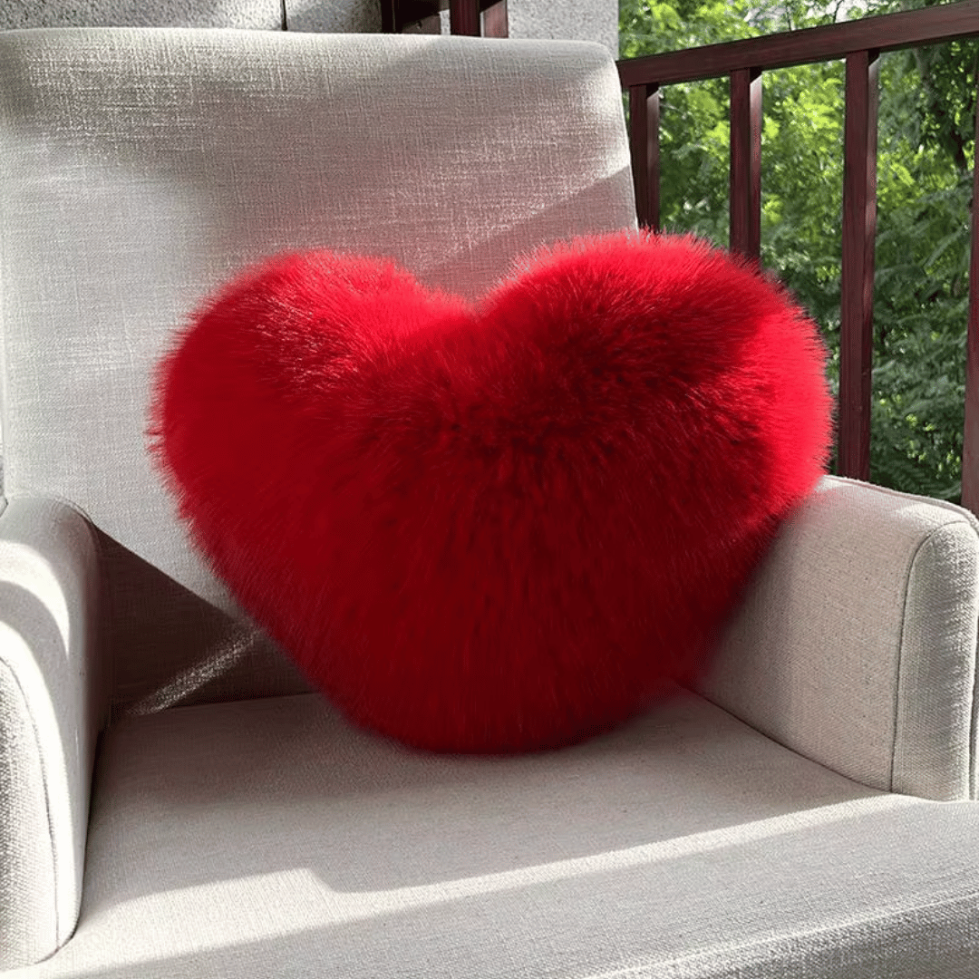 Cozy Heart Plush Throw Pillow - Soft Faux Fur Toss Pillow for Modern Decor 3