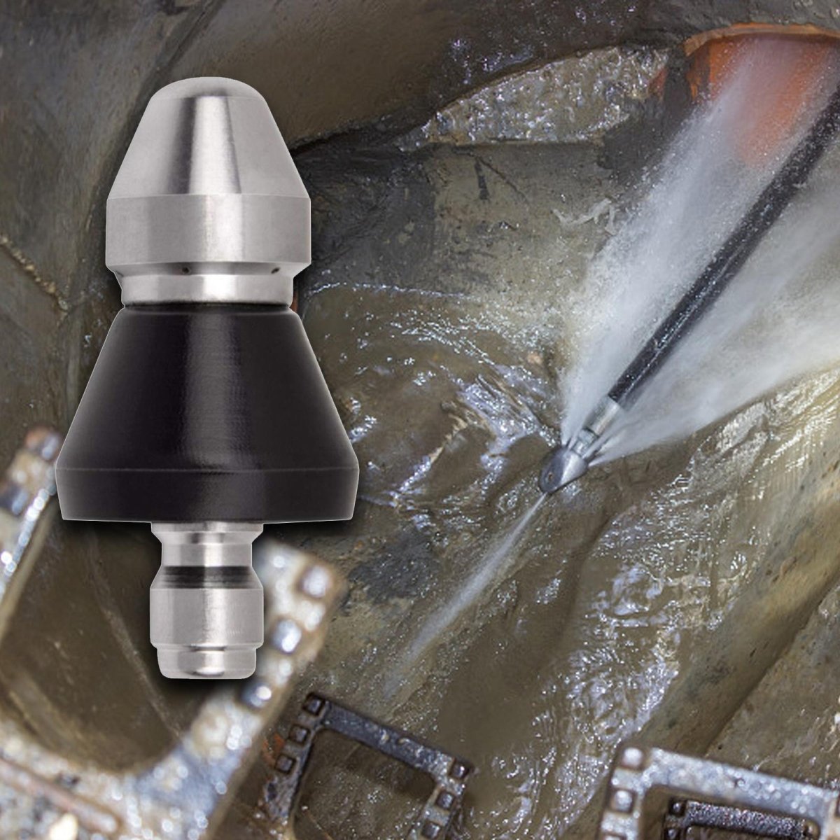 High-Pressure Sewer Cleaning Sprayer – Stainless Steel, Compatible with 1.2-1.5 cm Hoses for Efficient Blockage Removal-4