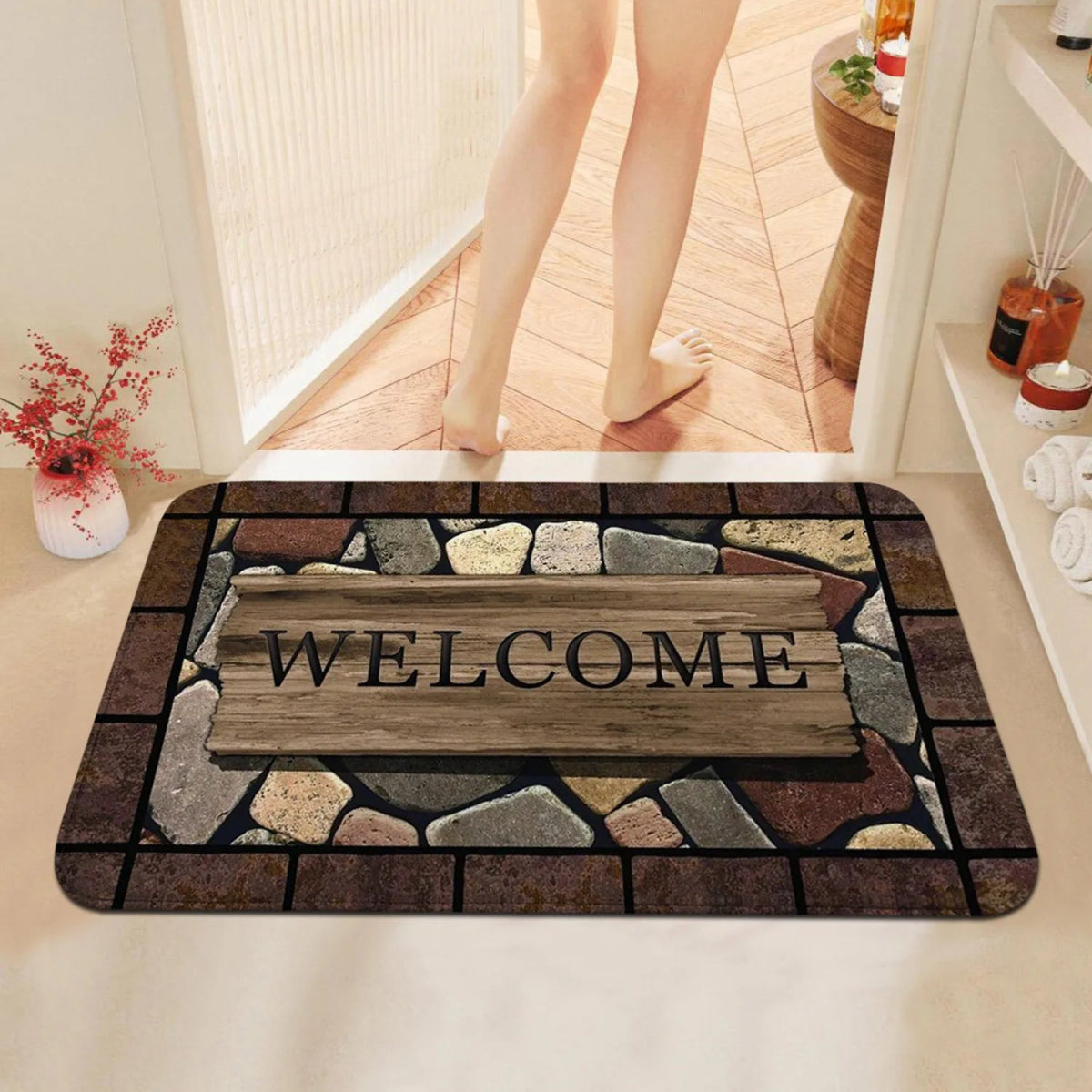 HOMEGREET – Floral & Letter Anti-Slip Door Mat