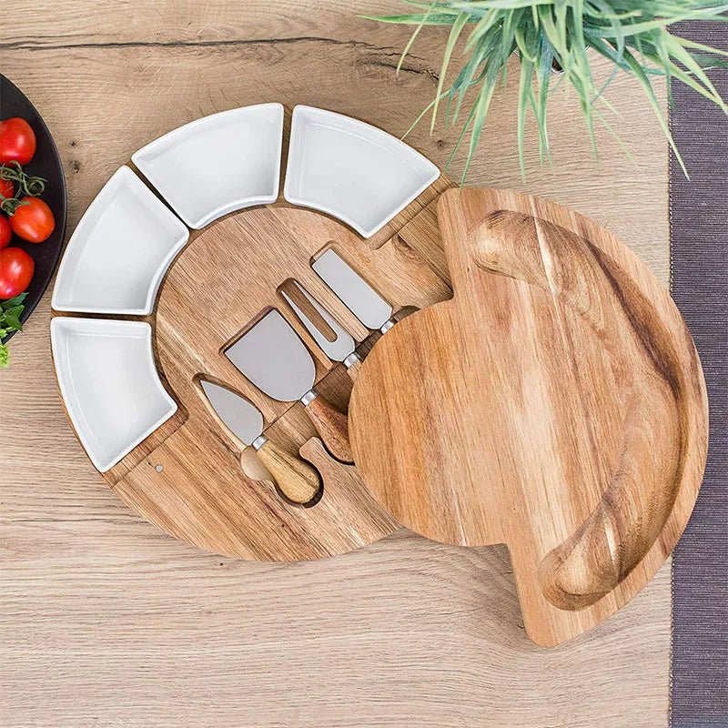SERVELLE – Premium Acacia Wood Charcuterie Board Set with Ceramic Bowls and Knives 3