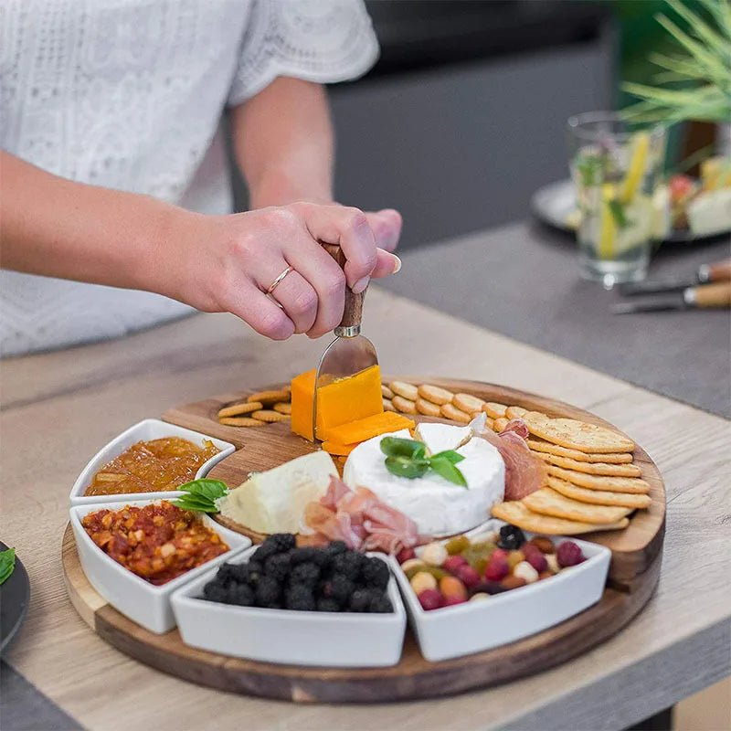 SERVELLE – Premium Acacia Wood Charcuterie Board Set with Ceramic Bowls and Knives 2