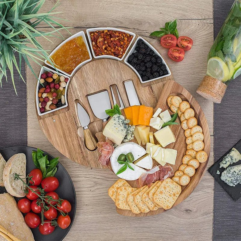 SERVELLE – Premium Acacia Wood Charcuterie Board Set with Ceramic Bowls and Knives 1