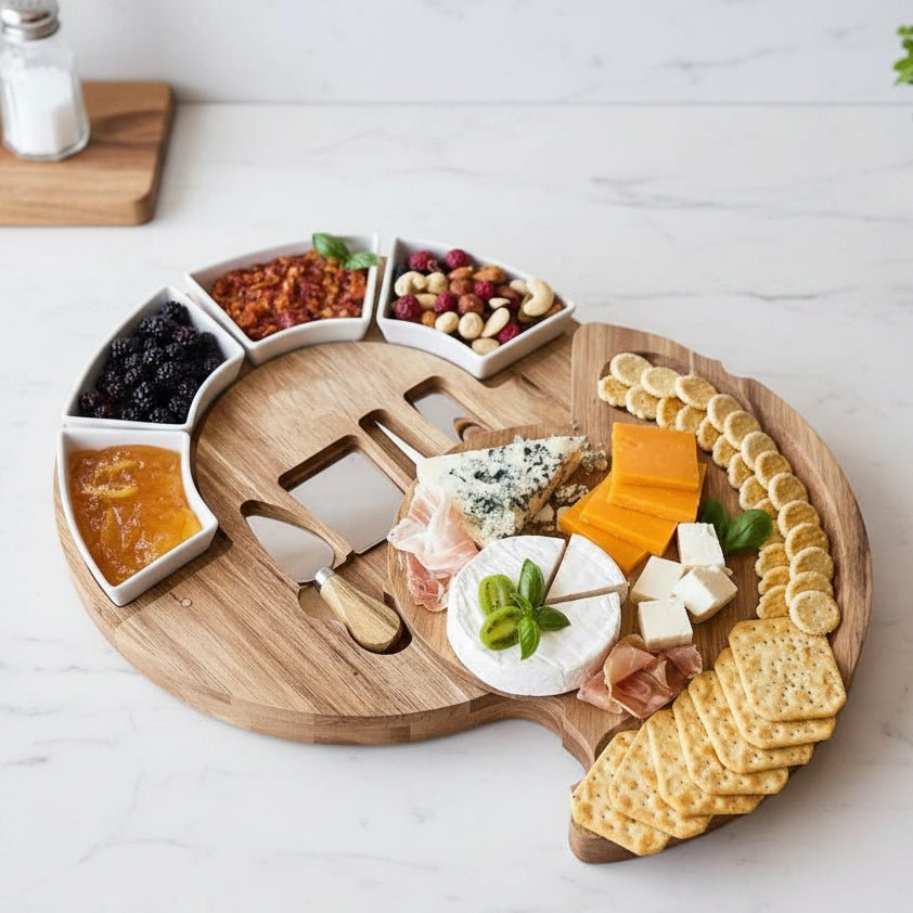 SERVELLE – Premium Acacia Wood Charcuterie Board Set with Ceramic Bowls and Knives 0