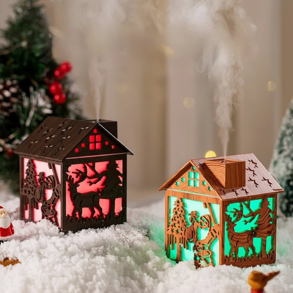 HOUSEGLOW – Wooden House Aroma Diffuser, 240ML Essential Oil Humidifier with Night Light 3