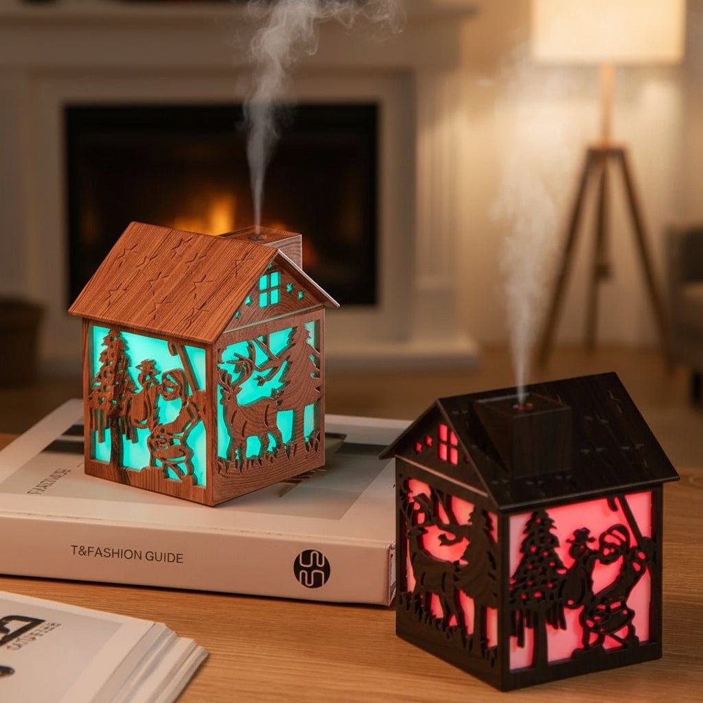 HOUSEGLOW – Wooden House Aroma Diffuser, 240ML Essential Oil Humidifier with Night Light 4